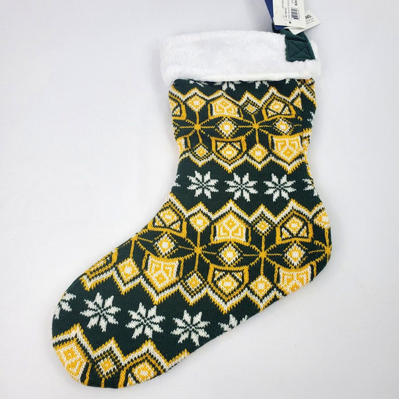 Forever Collectible Oregon Stocking Adults 15 Inch Green & Yellow Christmas New - Picture 6 of 8